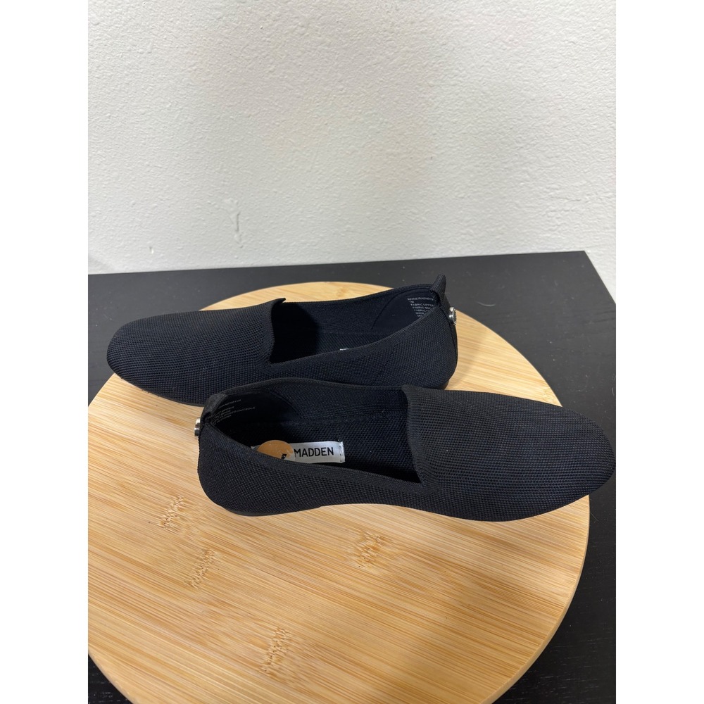 Steve Madden Raine Loafers Women 7 Black Fabric‎ Knit Square Toe Slip On Flats - Picture 9 of 9